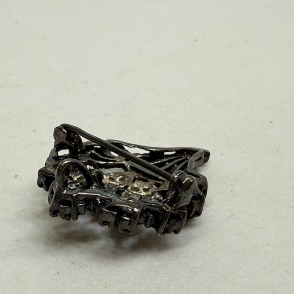 Vintage Sterling Brooch Pendant Flower Basket Marcasite-Garnet-Green Quartz Pin - Picture 9 of 15